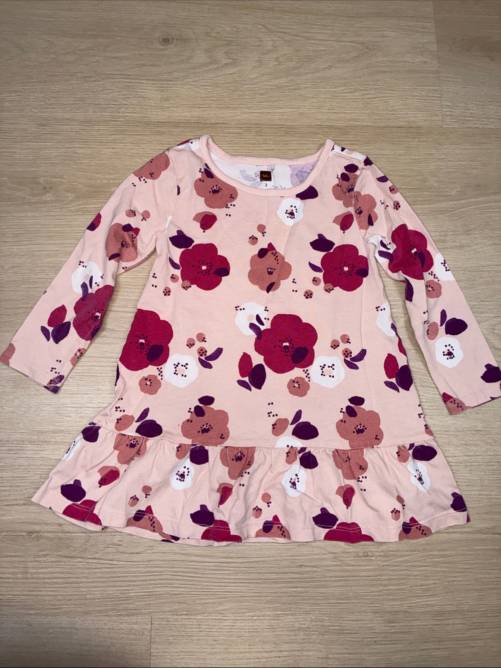 Tea Collection Pink Floral Ruffle-Hem Long sleeve top